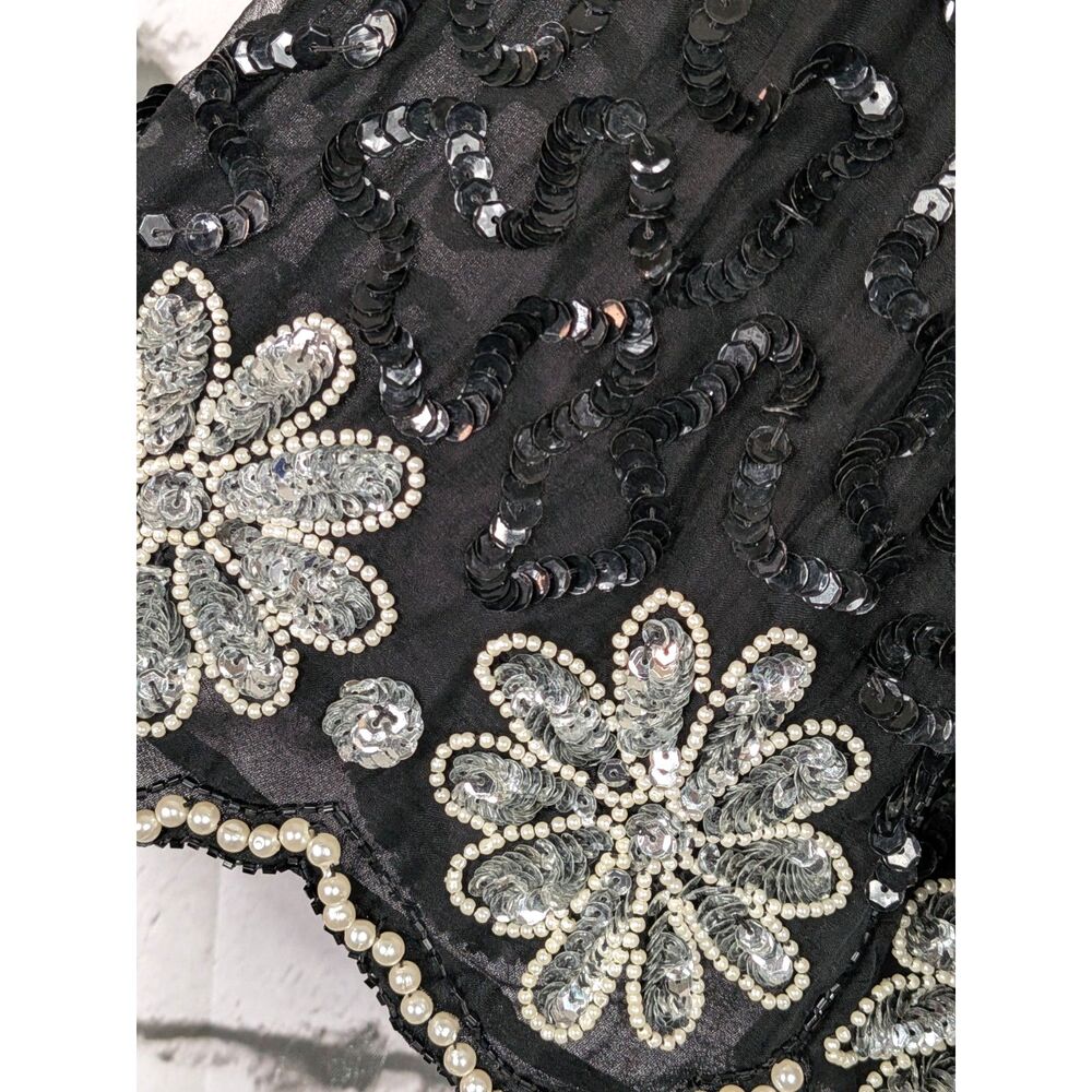 VINTAGE MEGERE Art Deco Sequined Beaded Silk Blouse Glam Whimsygoth *XL - Picture 3 of 8